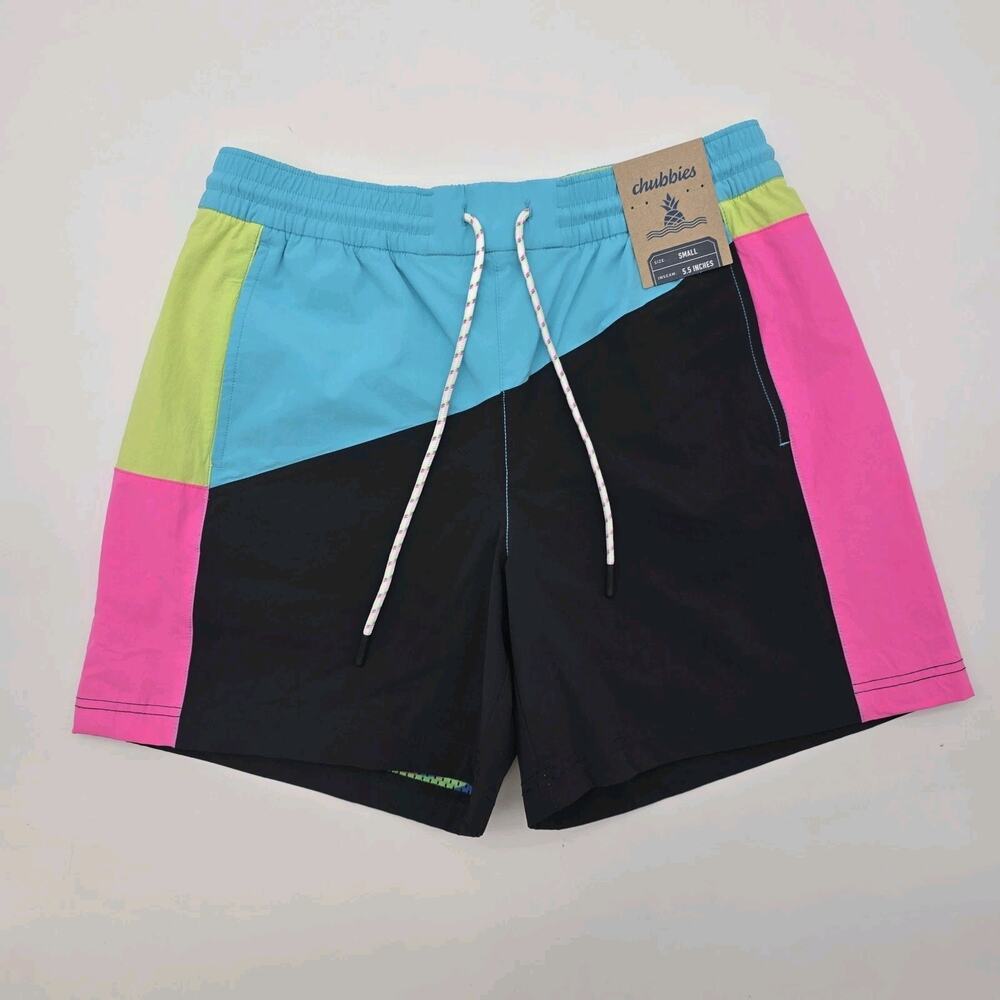 Chubbies Swim Trunks Mens 5.5 Black Pink Track Shorts Mad Dashers Retro